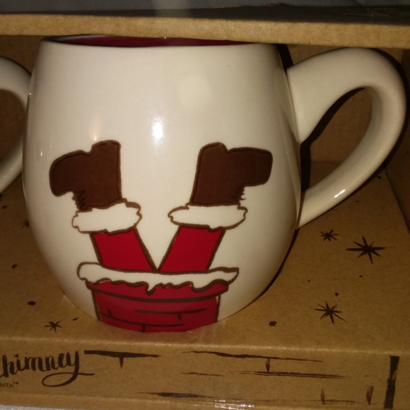 Magenta Down The Chimney Christmas Santa Mugs Coffee Cocoa Cups Set of 2 NEW - Picture 3 of 10